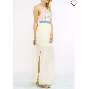 NWOT FLYING TOMATO EMBROIDERED & SHEER MAXI DRESS